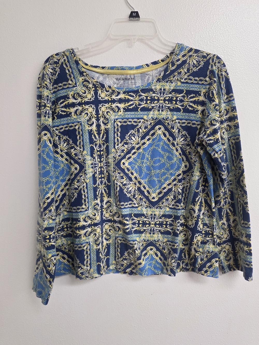 Hannah Blue & Yellow Chain-Print Long Sleeve Tee (0470)